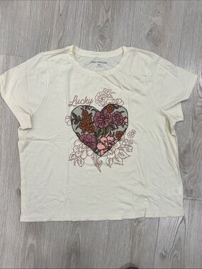 Lucky Brand Cream Tee with Pink & Mauve Floral Heart